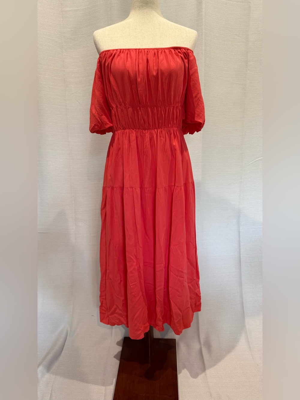Worn Once!! Zesica Coral Boho Puff Sleeve Midi Dress - XL